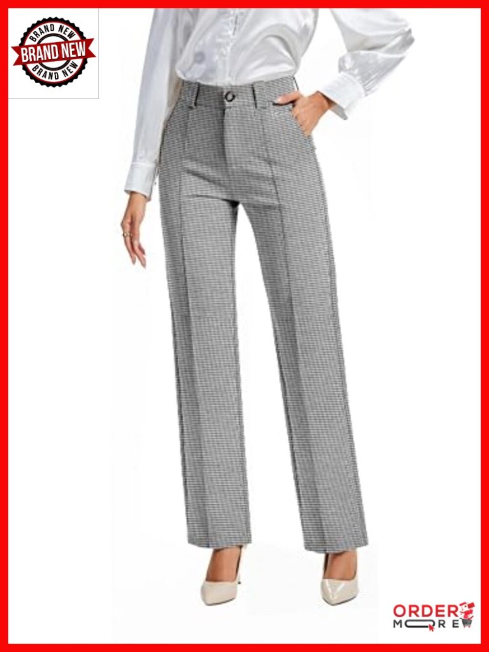 High Waisted Straight Leg Dress Pants Four Way Stretch Work Business